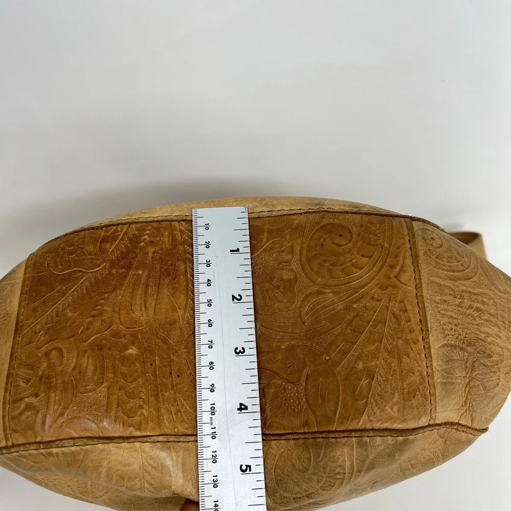 American Leather Co Embossed Leather Shoulder Bag Tan Brown Hobo Tote Purse